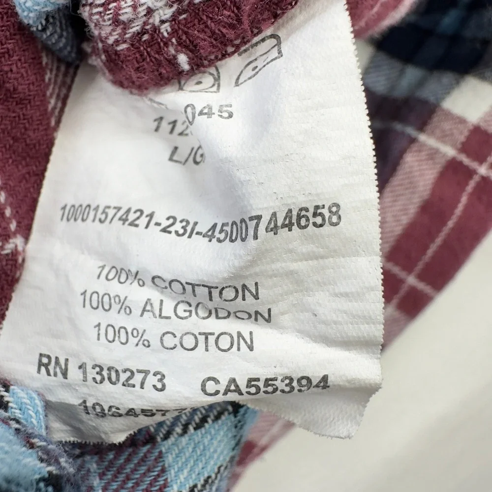 Wrangler Shirt Men's Large Flannel Red Blue Plaid Long Sleeve Button Down